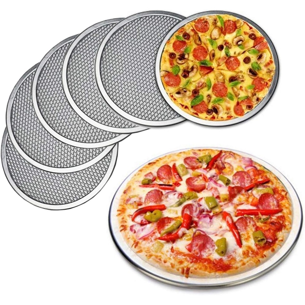 Honimered 6 Pack 8 Inch Aluminum Pizza Pan Mesh Baking Screen Round Silver